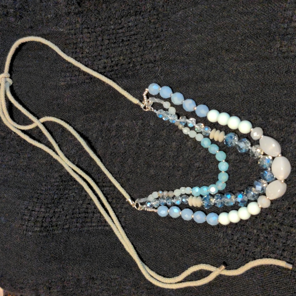 LOFT blue beaded tie multi-strand necklace